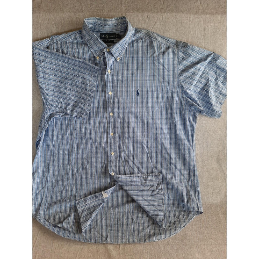 Ralph Lauren Men XXL Two-Ply Cotton Logo Flannel Short Sleeve Button's Shirt